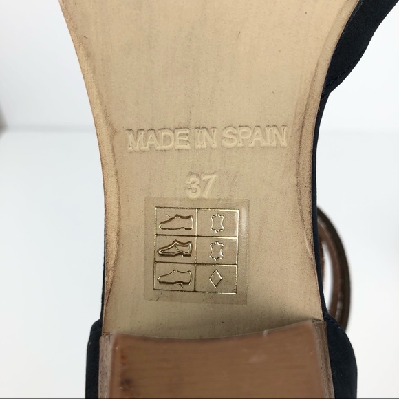 Sundance Navy Leather Ankle Strap Heels - Picture 11 of 14